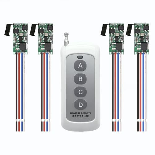 4 Channel Wireless Remote Switch DC12V Mini Wireless Switch | 5V/12V/24V 3A Relay Wireless Lights Switchs 164 Ft Long Distance for LED Lights, Small Motors - size: 4Way 3.6V-24V Mini Remote Switch