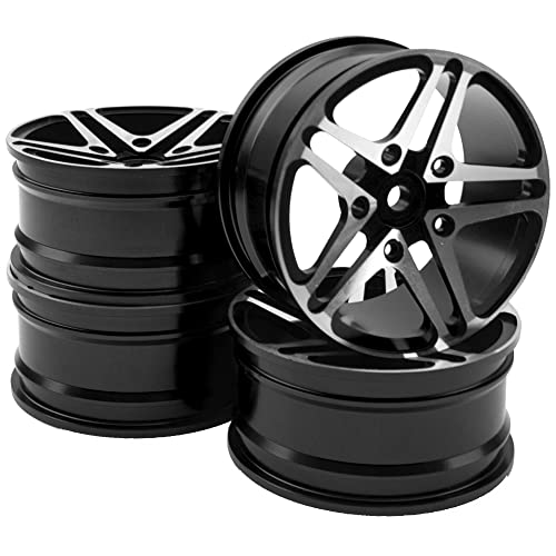 ShareGoo Metal Wheel Rims RC 12mm Hex Hubs 1/10 RC Drift On-Road Racing Touring Wheel Rim Compatible with HSP Tamiya Kyosho RedCat Sakura WLtoys Universal 1/10 RC Scales,5-Spoke (Black) - color: Black