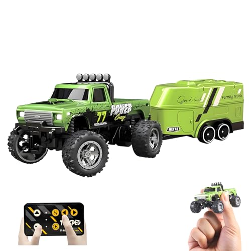 1:64 Mini RC Monster Truck with LED Lights | 2.4GHz Off-Road Remote Control Car | 3 Speed Adjustable, USB Rechargeable Alloy RC Truck for Kids & Adults Indoor/Outdoor Racing (Olive Green) - color: Olive Green