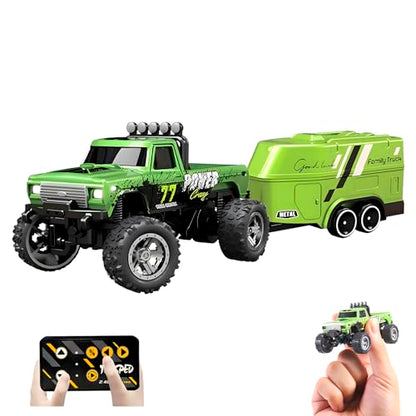 1:64 Mini RC Monster Truck with LED Lights | 2.4GHz Off-Road Remote Control Car | 3 Speed Adjustable, USB Rechargeable Alloy RC Truck for Kids & Adults Indoor/Outdoor Racing (Olive Green) - color: Olive Green