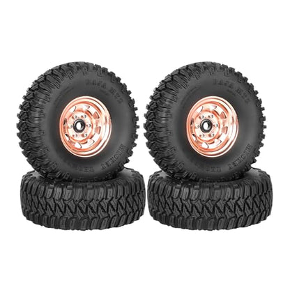 4PCS 1.55 inch Aluminum Metal Beadlock Wheels Rim Rubber Tires Set Replacement for 1/10 RC Crawler Car for D90 TF2 Tamiya CC01 CC02 LC70 JIMNY Axial AX90069 Upgrade Parts(Rose Gold) - color: Rose Gold