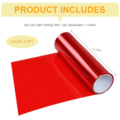 Car Headlight Vinyl Film, 48"×11.8" Self-Adhesive Car Headlight Tint Sticker with Squeegee & Cutter, Waterproof Wrap Film Roll for Vehicle Headlights Taillights Fog Lights (Red) - color: Red