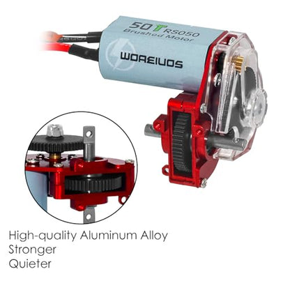 050 50T Brushed Motor with Transparent Acrylic Aluminum Alloy Transmission Gearbox for 1/24 RC Crawler SCX24 AX24 Upgrade(Red) - color: Red&Black