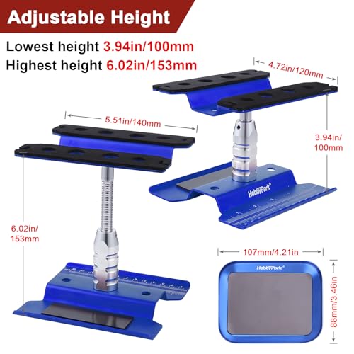 Hobbypark Aluminum RC Car Work Stand Repair Workstation 360 Degree Rotation Lift/Lower w/Screw Tray for 1/10 1/12 1/16 Scale Car Truck Buggy (Navy Blue with Screw Tray)