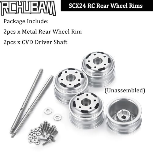 RCHUBAM Rear Wheel Rims with CVD Drive Shaft for 1/24 Axial SCX24 | Rear Wheel Hubs Crawler Car Upgrade Parts Replacement Accessories