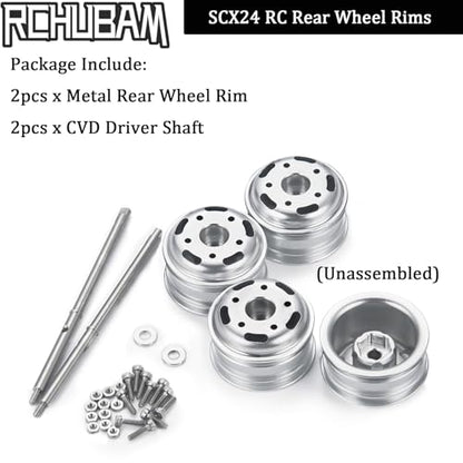RCHUBAM Rear Wheel Rims with CVD Drive Shaft for 1/24 Axial SCX24 | Rear Wheel Hubs Crawler Car Upgrade Parts Replacement Accessories
