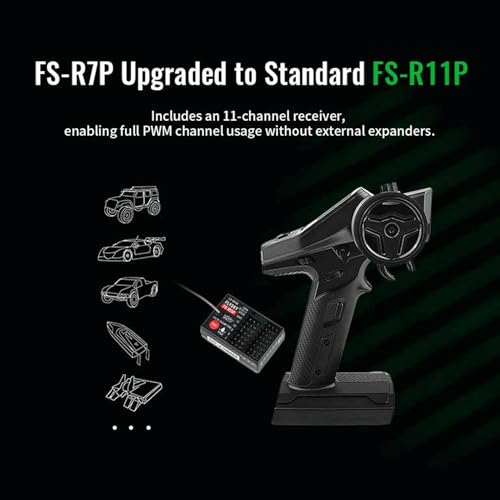Flysky FS-G7P+ Transmitter, 2.4GHz 10CH New Upgrades FS-G7P Transmitter with FS-R11P Receiver Combo, Upgraded Memory, Foam Wheel, Lightweight, Wide-View UI, Type-C & 300m+ Range