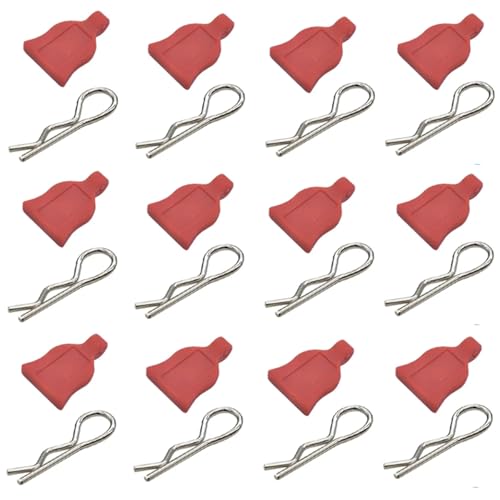 12 Pcs RC Car Universal RC Body Clips with Pull Tabs Car Clips R Clips Compatible with 1/8 1/10 1/12 RC On Road Car Crawler Truck Buggy Shell Replacement Parts TT02 Axial SCX10 (Red) - color: Red