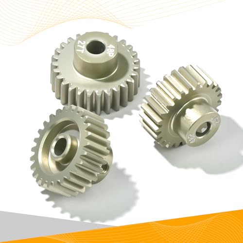 3PCS 48P Pinion Gear Set 7075 Aluminum Alloy 3.175mm Shaft 25T 26T 27T with Screws & Hex for 1/10 RC Arrma Traxxas HPI Sakura Losi Axial SCX10 Tamiya Monster Truck Buggy Motor Gears Upgrade - size: 25 26 27T