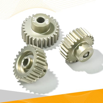 3PCS 48P Pinion Gear Set 7075 Aluminum Alloy 3.175mm Shaft 25T 26T 27T with Screws & Hex for 1/10 RC Arrma Traxxas HPI Sakura Losi Axial SCX10 Tamiya Monster Truck Buggy Motor Gears Upgrade - size: 25 26 27T