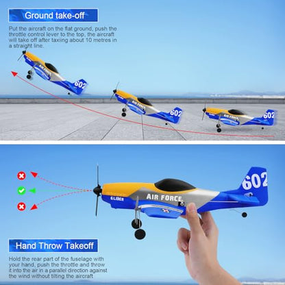 P-51D 3-Channel RC Plane with 2 Batteries, Blue | 2.4GHz gyro-stabilized fighter airplane designed for hand launch or ground takeoff by beginners, kids and adults.