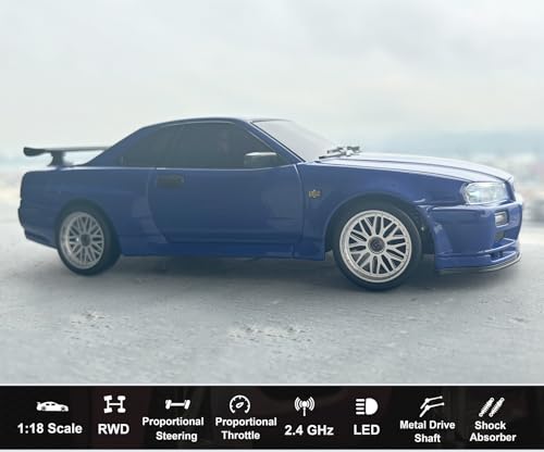 RC Drift Car with Gyro 1/18 Scale LDRC Drift Car Remote Control RWD | Hobby Drifting Vehicle Full Proportional ESP Gyroscope Metal Drive Shaft Alloy Shell Adult LD1899