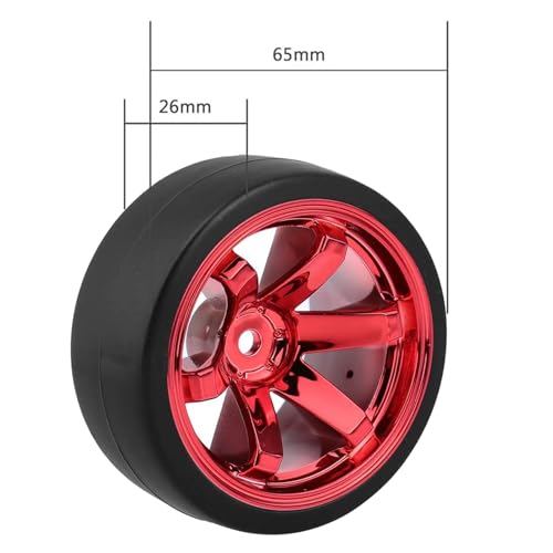 4PCS 1/10 RC Drift Car Tires Smooth Hard Tyre Plastic Wheel Rims Set Replacement for HSP Tamiya HPI Kyosho On-Road Drifting Car(Red) - color: Red