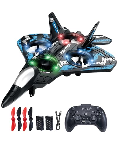 JoyRapt Drones for Kids Foam RC Plane, Remote Control Airplane | Toys and Gifts for 6 8 10 Years Old Boys, Jet Helicopter Drones with LED Lights 360° Flip, 2 Rechargeable Batteries - color: 2 Batteries