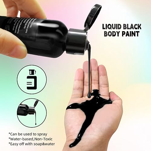 Go Ho Liquid Black Face Body Paint(2.1 oz),Black Makeup Water Based Face Paint and Body Paint for Airbrush Makeup Special FX, Cosplay, and Halloween Make up - color: Black