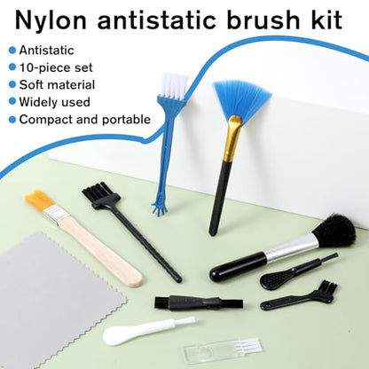 10 Pcs Mini Anti Static Keyboard Cleaning Brush Kit Nylon Dust Brushes for Electronic Devices Computer Motherboard Fans Camera Laptop Circuit Board Small Space Cleaning Tool Set with Microfiber Cloth