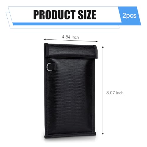 2 PCS Phone Faraday Bags, Key Fob Signal Shielding Pouch, Water & Fireproof RFID Blocking Bag for Phones, Car Keys, GPS Protection (Black)