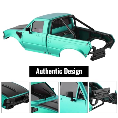 Hard Pickup Body Shell with Bed Rack for 1/24 SCX24 RC Crawler | With dual interchangeable grilles, magnetic flip-up design easy maintenance - color: Greenish Black