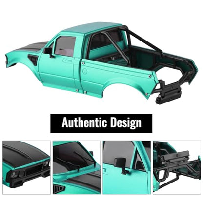 Hard Pickup Body Shell with Bed Rack for 1/24 SCX24 RC Crawler | With dual interchangeable grilles, magnetic flip-up design easy maintenance - color: Greenish Black