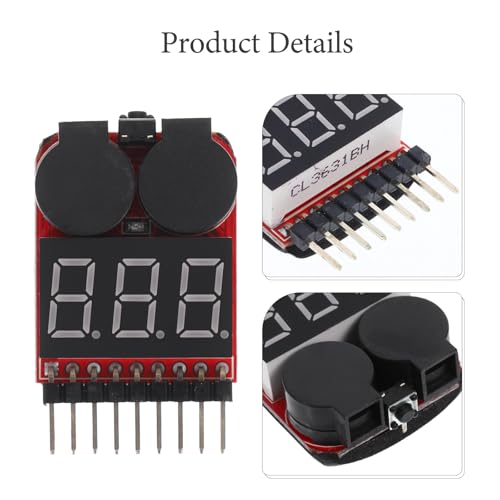 1-8s Lithium Battery Voltage Tester with Low Voltage Buzzer Alarm, Lipo Battery Monitor and Digital Capacity Check Tool for Rc Hobby and Drone Users