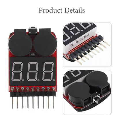 1-8s Lithium Battery Voltage Tester with Low Voltage Buzzer Alarm, Lipo Battery Monitor and Digital Capacity Check Tool for Rc Hobby and Drone Users