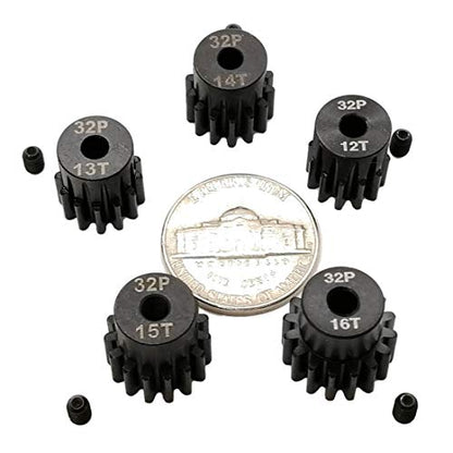 32P Hardened Pinion Gear Set 1/8 inch Hole 12T 13T 14T 15T 16T with Hex Key (Compatible with 0.8 Metric Pitch) - style: 12T 13T 14T 15T 16T