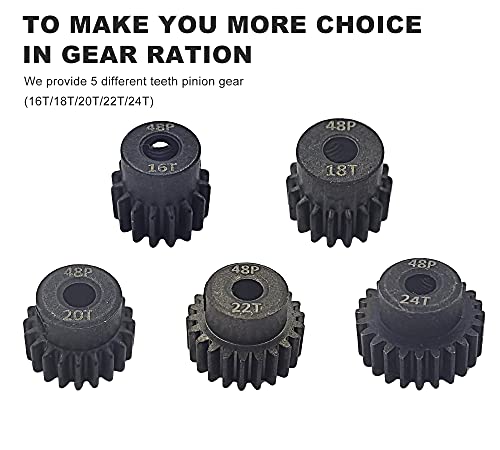 48P Pinion Gear 16T 18T 20T 22T 24T with Screwdriver for 1/10 RC Motor | Hardened Metal,High Strength,Wear Resistant 48P Pinion Gear Set for Traxxas Arrma HSP HPI AXIAL Tamiya Losi - size: 16T/18T/20T/22T/24T