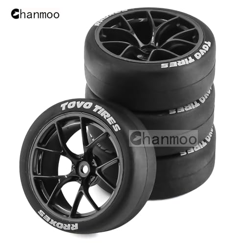 1/10 RC Drift Tires and Plastic Wheels Rims Rally Racing Tyres 12mm Hex for 1:10 Scale On Road Touring Street Car Tamiya Traxxas HPI KYOSHO XV02 XV01 TT01 TT02 PTG2 A959 4PCS (B Black) - color: B Black