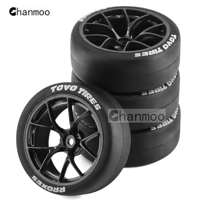 1/10 RC Drift Tires and Plastic Wheels Rims Rally Racing Tyres 12mm Hex for 1:10 Scale On Road Touring Street Car Tamiya Traxxas HPI KYOSHO XV02 XV01 TT01 TT02 PTG2 A959 4PCS (B Black) - color: B Black