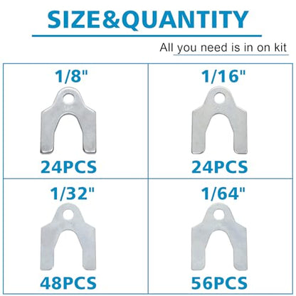 152 Pieces Auto Alignment Body Shims 1/16" 1/64" 1/32" 1/8" Car Alignment Shims Spacers Assortment Kit