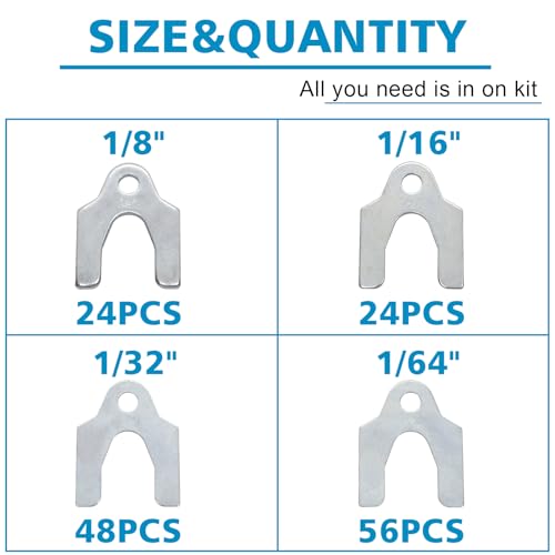 152 Pieces Auto Alignment Body Shims 1/16" 1/64" 1/32" 1/8" Car Alignment Shims Spacers Assortment Kit