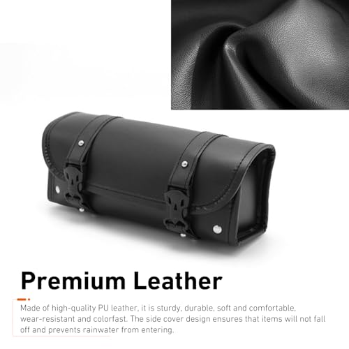 Motorcycle Fork Tool Bag, Leather Waterproof Motorcycle Tool Bag, Large Capacity Front Handlebar Saddle Bags, Universal for Most Motorcycles (Black)