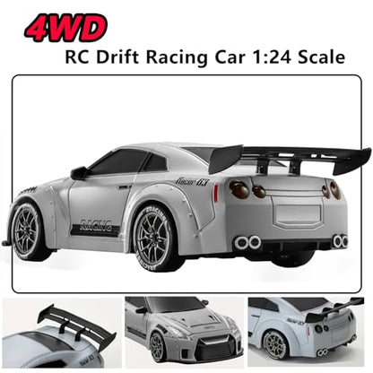 RC Drift Car, 1:24 Scale Remote Control Vehicle with LED Lights,Drifting Tires＆Two Batteries, Racing Sports Toy Idea Gift for Adults Boys Girls and Kids Galactic Silver - color: Galactic Silver