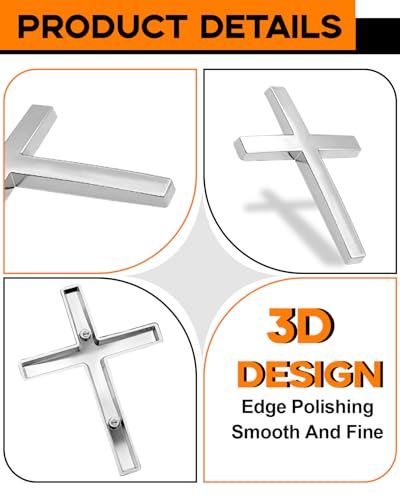 2PCS Metal Jesus Cross Car Emblem, 2.5"×1.8" 3D Silver Alloy Religious Jesus Christ Cross Badge Stickers, Self-Adhesive Automotive Christian Decals for Car Body, Tailgate, Window (Silver) - color: silver