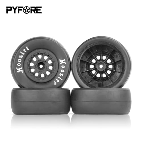 1/10 RC Racing Slick 105x45mm Tires & Wheels Set: Rubber Tires on 12mm Hex Rims for Traxxas Slash, ARRMA Senton, LOSI Short Course Truck - Upgrade (4Pcs)