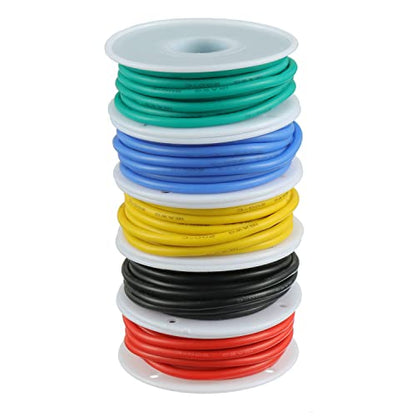 BOJACK 16 AWG Flexible Silicone Wire Electric Wire Hook up Wire Kit 300V Cables with Plus 20 φ4mm Heat Shrink Tubings and a Mini Wire Stripper(5 Colors 13.12Ft Each Color, 16AWG) - size: 16 AWG Silikondraht