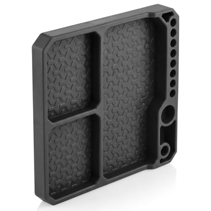 OGRC Silicone Tool Tray, Parts Organizer RC Screw Storage Plate Holder Mat | 160×160mm, with Detachable Magnetic Mats, Black - color: Black