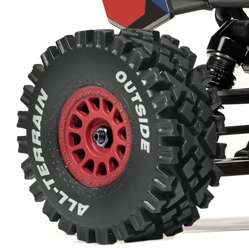 4PCS Pre-Glued 1/14 RC Tires and Wheels, 68×28mm All-Terrain Rubber Short Course Truck Tires with 12mm Hex Nylon Rims for ARRMA Mojave GROM, 1/14 1/18 RC Off-Road Trucks Red - color: Red