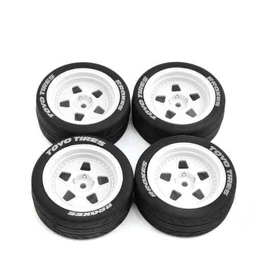 1/10 Rally Racing Tire OD 2.68'' and Wheels 12mm Hex RC On Road Tyres for 1:10 Scale Touring Street Drift Car Tamiya TT01 TT02 XV01 TA06 A959 PTG2 HPI KYOSHO HSP PTG2 Traxxas 4PCS (Brown)