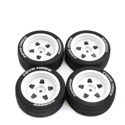 1/10 Rally Racing Tire OD 2.68'' and Wheels 12mm Hex RC On Road Tyres for 1:10 Scale Touring Street Drift Car Tamiya TT01 TT02 XV01 TA06 A959 PTG2 HPI KYOSHO HSP PTG2 Traxxas 4PCS (Brown)