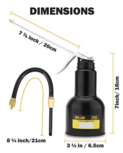 DOWELL Pistol Pump Oiler Metal Oil Can Lubrication Oil Gun 16oz 500ml Can Bottle with 2-Pieces Straight Spout Black HY050201 - size: 16 oz