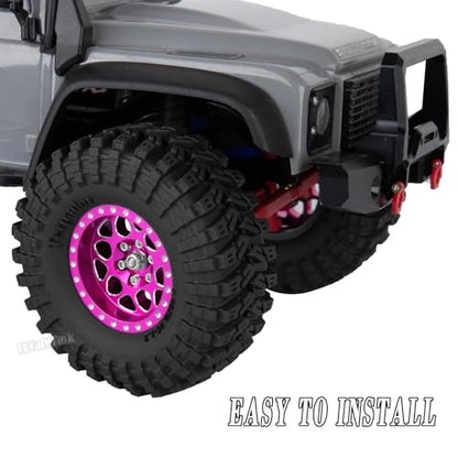 RC 1.3 Beadlock Wheels and Tires for 1/18 TRX4M 1/24 SCX24 FCX24 RC Crawler Car,4pcs RC 1.3 in Brass Rims & Aluminum Beadlock Wheels Rims and Tires,Pink - color: Pink - (4pcs 1.3 Tires)