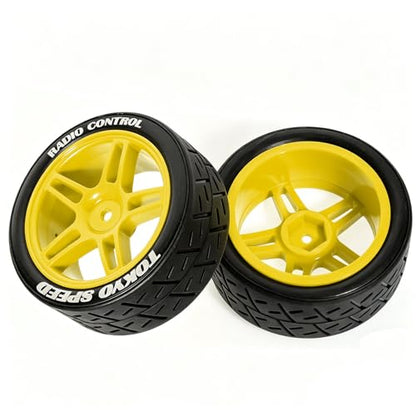 1/10 RC Rally Street Tires OD 65mm with 12mm Hex Hard Plastic Wheels for 1:10 1/12 On Road Drift Touring Car Tamiya TT01 TT02 Traxxas XV02 XV01 TA06 HPI KYOSHO PTG2 A959 4PCS (Yellow) - color: Yellow