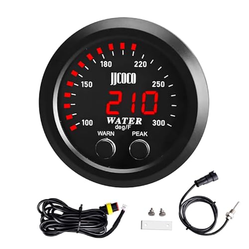 Universal 52mm Water Temperature Gauge with Alarm and 1/8 Npt Sensor Car Digital Meter Red Display Temp 100-300F(-17~187C) - color: Red, size: Joint Pipe: None
