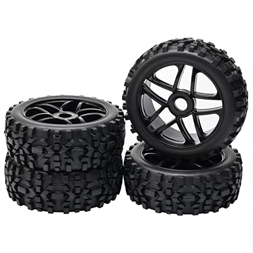 4-Pack RC Off-Road Wheels and Tires - 17mm Hex, 1/8 Scale | High-Performance, Durable Black Construction, Disassembled