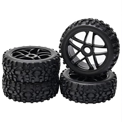 4-Pack RC Off-Road Wheels and Tires - 17mm Hex, 1/8 Scale | High-Performance, Durable Black Construction, Disassembled