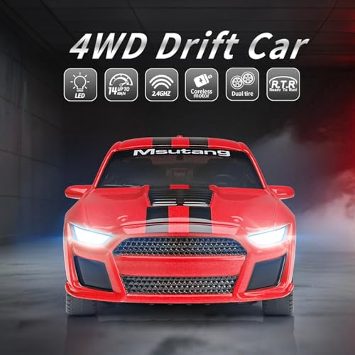 GoolRC WLtoys K4308 RC Drift Car,1:43 Scale Remote Control Car, 4WD Full Proportional Mini RC Cars with Gyroscope, LED Lights, High Speed Racing Vehicle for Adults (Red) - color: Red