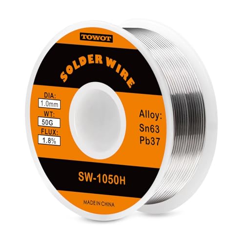 TOWOT 63-37 High Purity Tin Lead Rosin Core Solder Wire for Electrical Soldering, Content 1.8% Solder Flux (1.0mm, 50g) - style: High Purity 0.039Inch 0.11LB