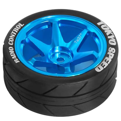 1/10 RC On Road Tires OD 65mm and Aluminum Street Wheels 12mm Hex Touring Tyres for 1:10 Rally Racing Drift Car Tamiya TT01 TT02 XV01 HPI KYOSHO HSP PTG2 Traxxas TA06 A959 PTG2 (Blue) - color: Blue