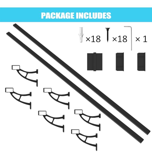 Foot Rail Kit–Wall Mounted Bar Railing Multiple Sizes (12 Feet) | Black Heavy Duty Metal Railing Hardware, Combined Installation and Sturdy Square Tube Design, for Restaurant, Bar,Office,Home - size: 12 Feet